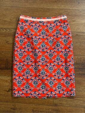 Boden Red Floral Pencil Skirt Blue Pink Lined US 4 UK 8